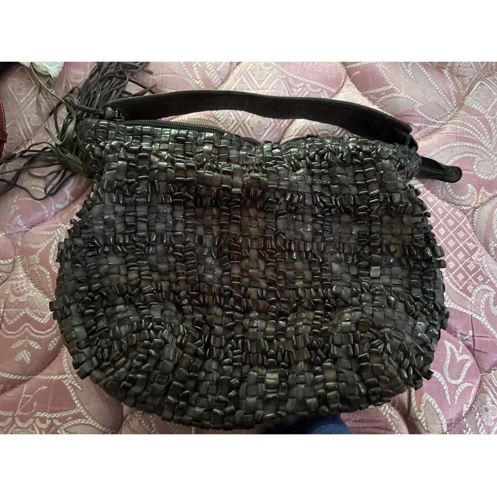 HOBO Deep Brown Woven Leather Shoulder Hobo